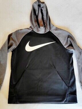 Nike Dri-Fit Black & Gray Two-Tone Swoosh Pullover Hoodie Size L